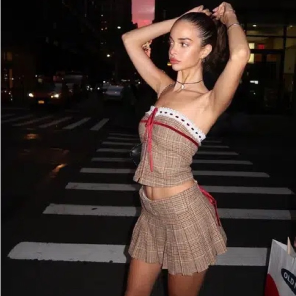 With Jean Sabrin Check Top and Mini Skirt Set